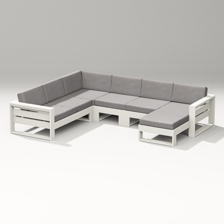 POLYWOOD Latitude Corner Sectional with Right Chaise in Vintage White / Grey Mist