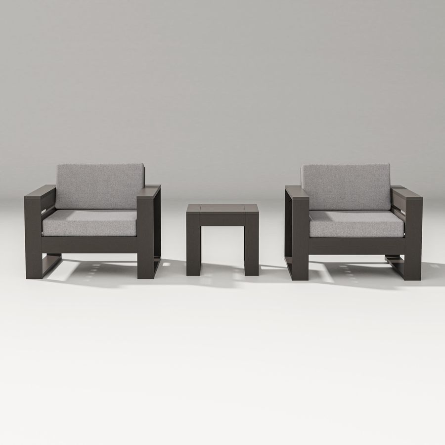 POLYWOOD Latitude 3-Piece Lounge Chair Set in Vintage Coffee / Grey Mist
