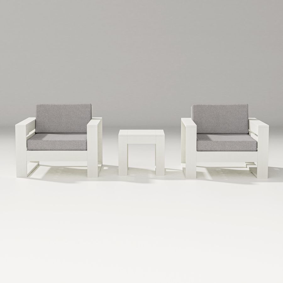 POLYWOOD Latitude 3-Piece Lounge Chair Set in Vintage White / Grey Mist