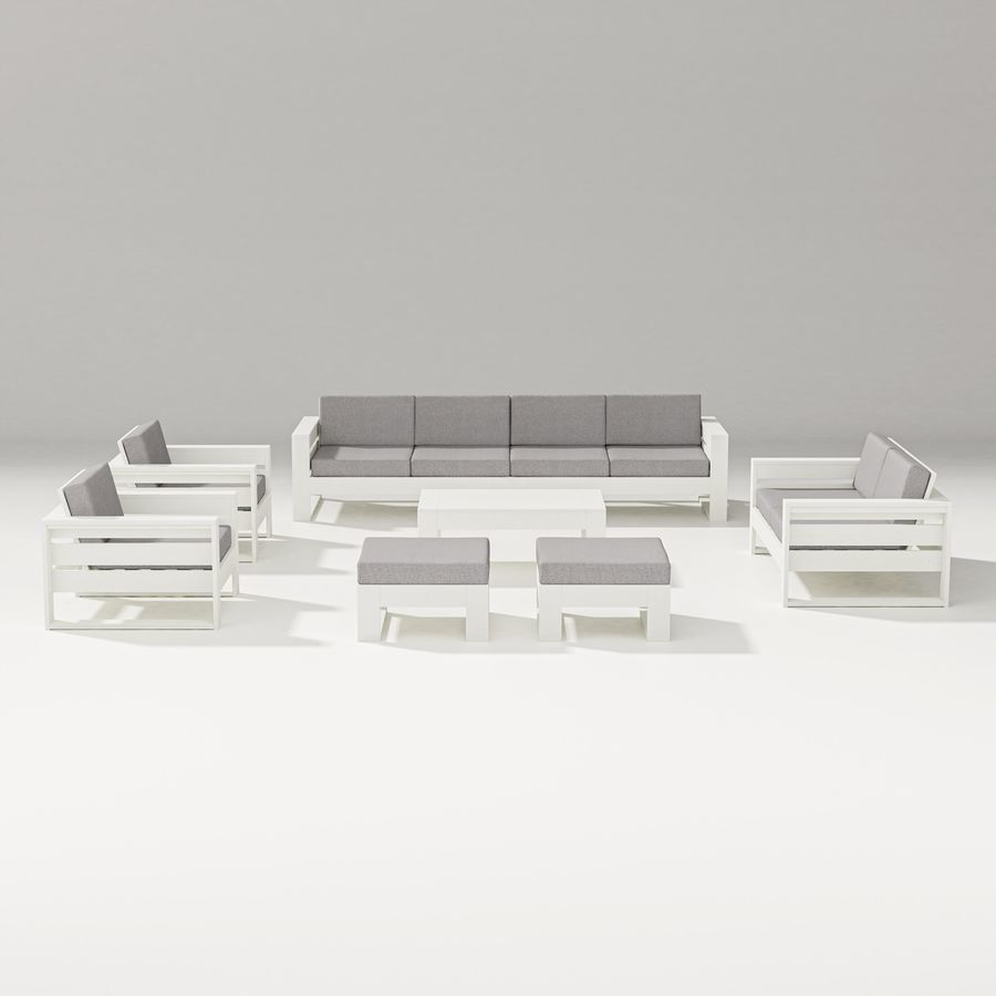 POLYWOOD Latitude 8-Piece Lounge Sofa Set in Vintage White / Grey Mist