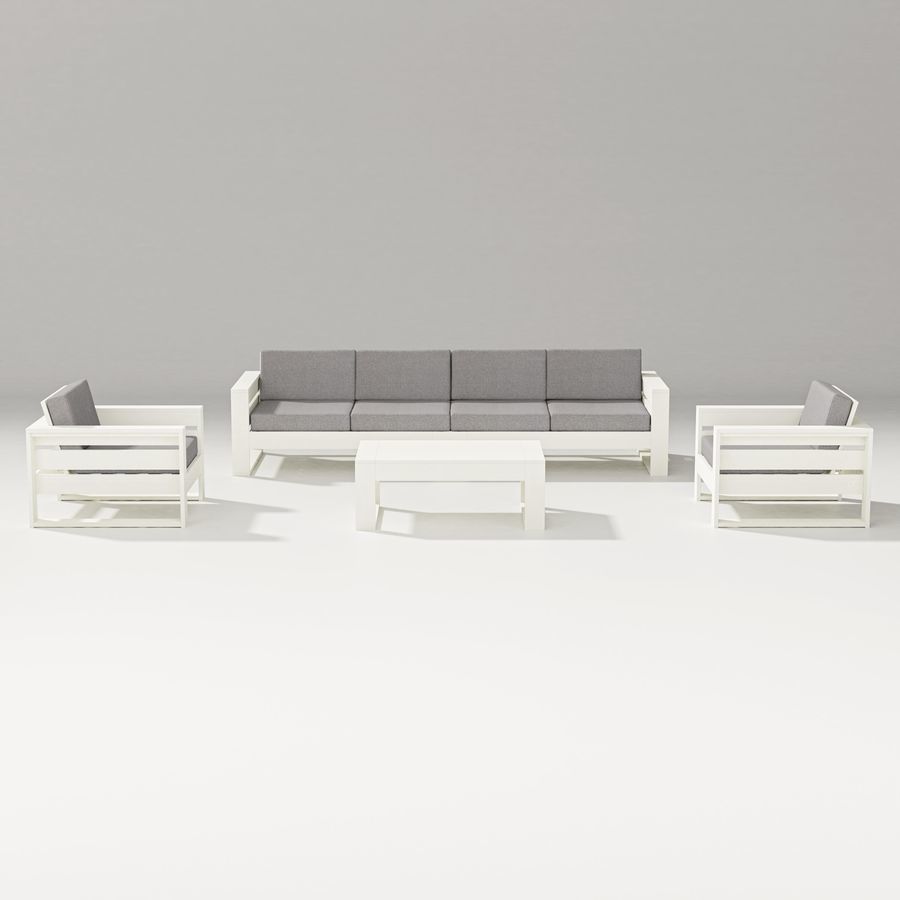POLYWOOD Latitude 5-Piece Lounge Sofa Set in Vintage White / Grey Mist
