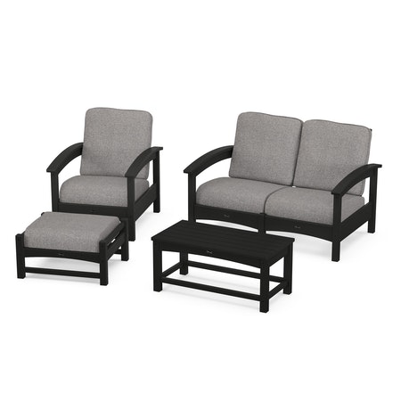 POLYWOOD Rockport 4-Piece Deep Seating Conversation Group in Charcoal Black / Grey Mist