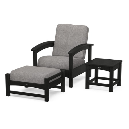 POLYWOOD Rockport 3-Piece Deep Seating Set in Charcoal Black / Grey Mist
