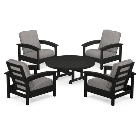 POLYWOOD Rockport 5-Piece Deep Seating Set in Charcoal Black / Grey Mist
