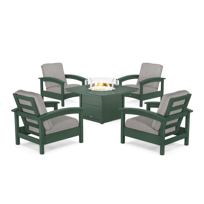 POLYWOOD Rockport 5-Piece Deep Seating Set with Yacht Club Fire Pit Table