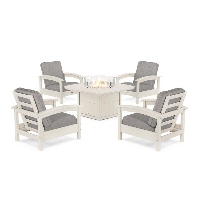 POLYWOOD Rockport 5-Piece Deep Seating Set with Yacht Club Fire Pit Table