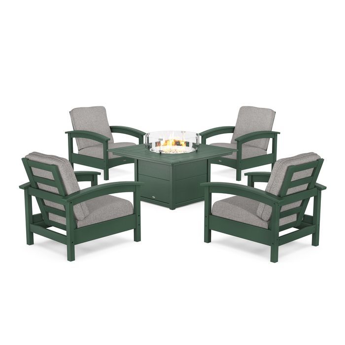 POLYWOOD Rockport 5-Piece Deep Seating Set with Square Fire Pit Table