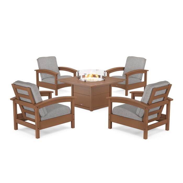 POLYWOOD Rockport 5-Piece Deep Seating Set with Square Fire Pit Table