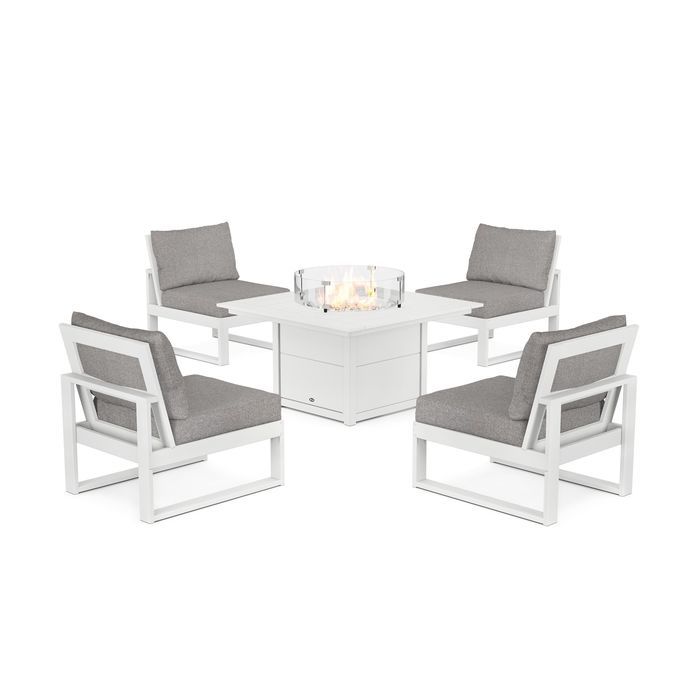 POLYWOOD Eastport Modular 5-Piece Deep Seating Set with Square Fire Pit Table