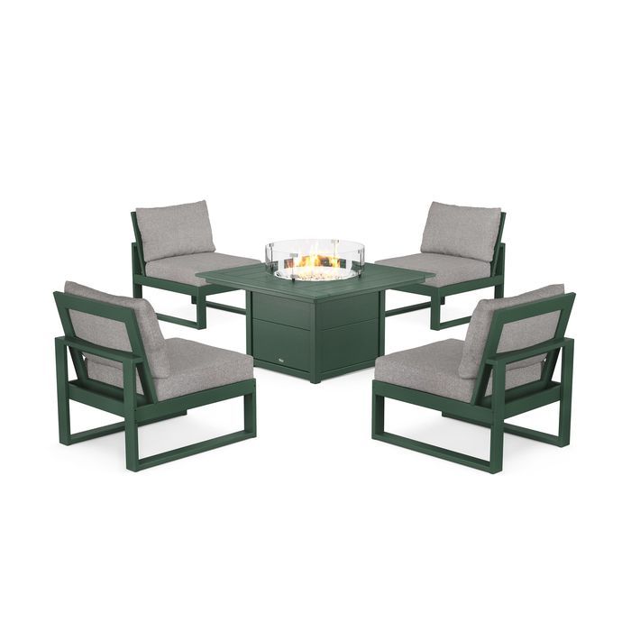 POLYWOOD Eastport Modular 5-Piece Deep Seating Set with Square Fire Pit Table