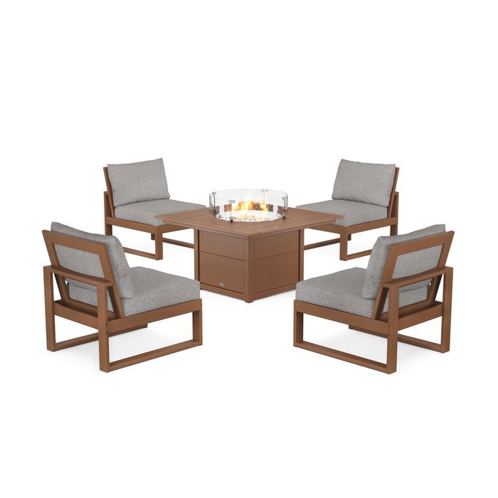 POLYWOOD Eastport Modular 5-Piece Deep Seating Set with Square Fire Pit Table
