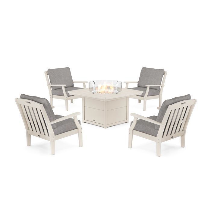 POLYWOOD Yacht Club 5-Piece Deep Seating Set with Fire Pit Table