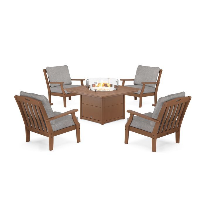 POLYWOOD Yacht Club 5-Piece Deep Seating Set with Square Fire Pit Table