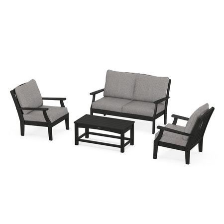 POLYWOOD Yacht Club 4-Piece Deep Seating Chair Set in Charcoal Black / Grey Mist