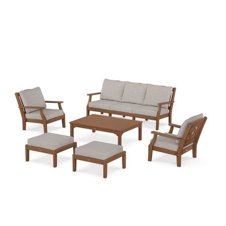 Chinoiserie 6-Piece Lounge Sofa Set in Teak / Weathered Tweed