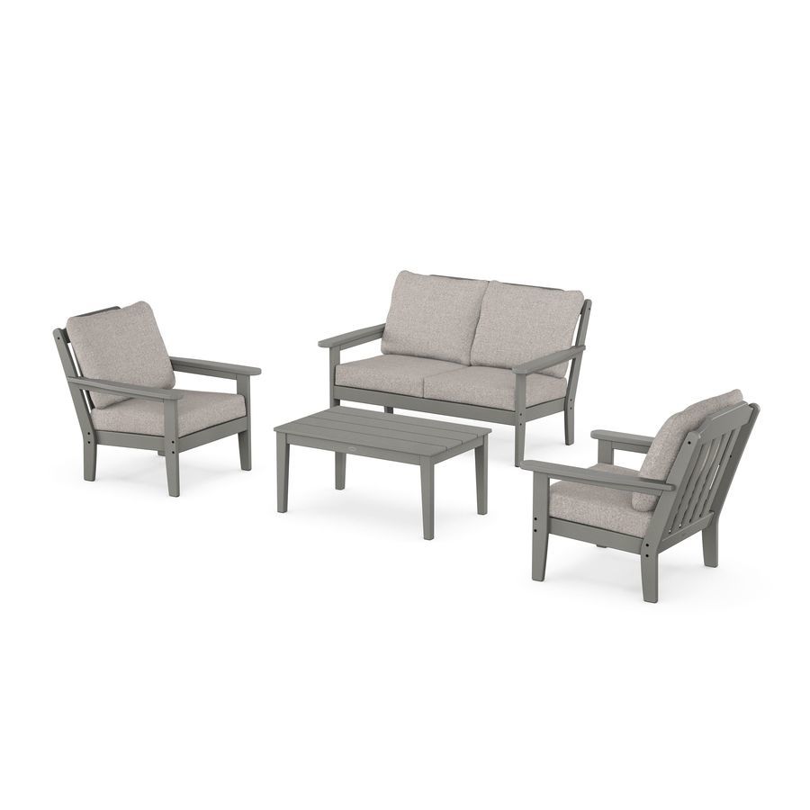 POLYWOOD Country Living 4-Piece Deep Seating Set with Loveseat in Slate Grey / Weathered Tweed