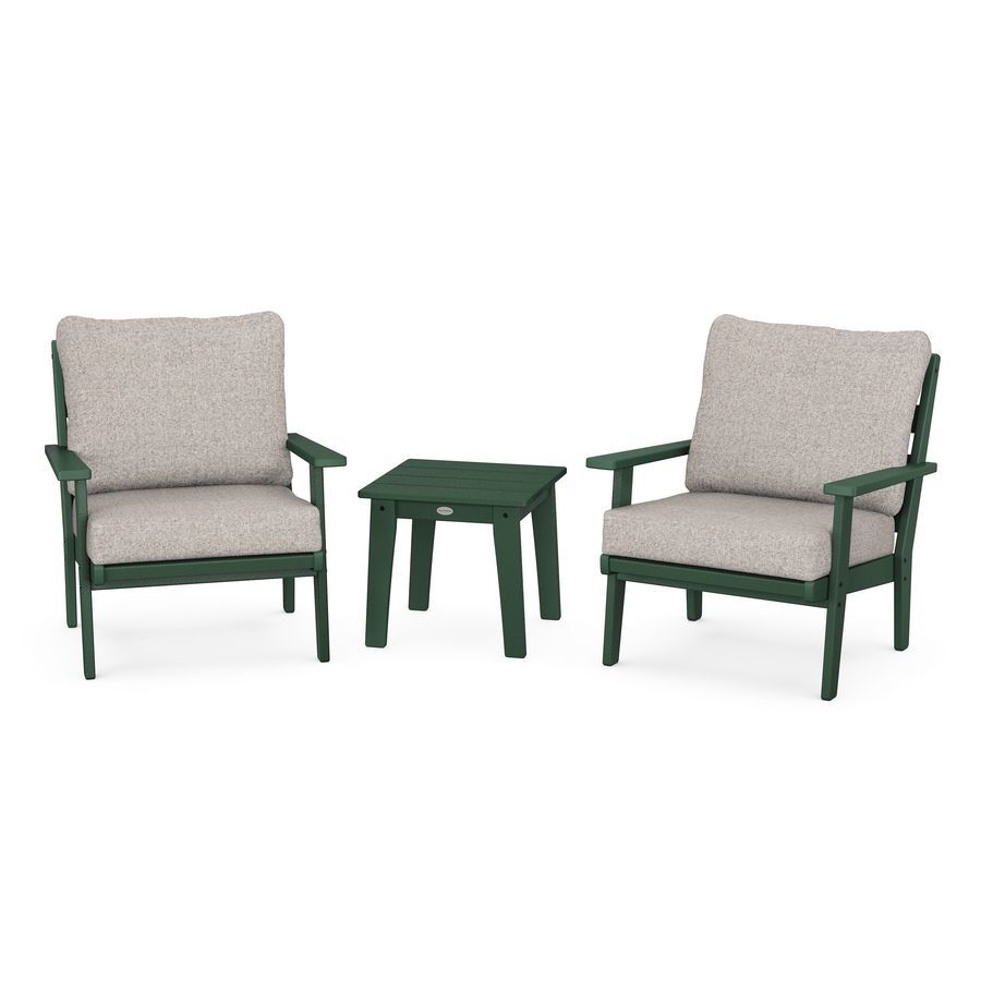 POLYWOOD Grant Park 3-Piece Deep Seating Set in Green / Weathered Tweed