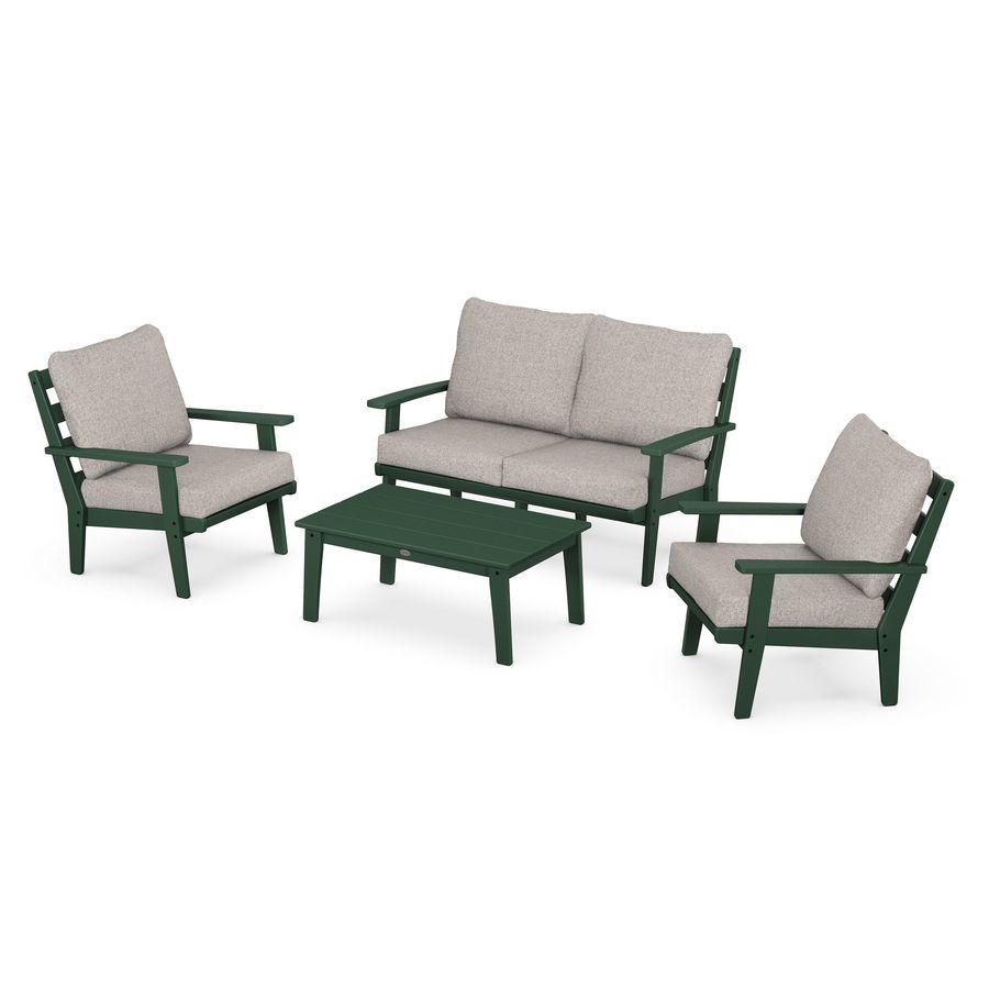 POLYWOOD Grant Park 4-Piece Deep Seating Chair Set in Green / Weathered Tweed