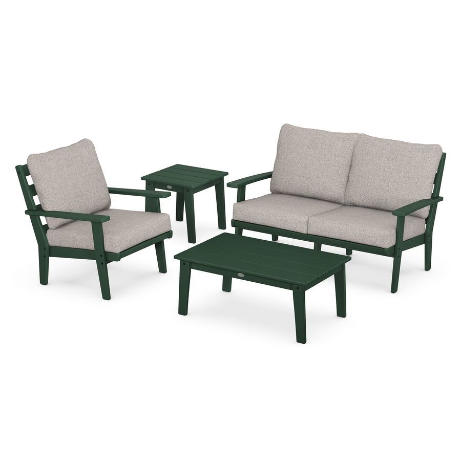 POLYWOOD Grant Park 4-Piece Deep Seating Set in Green / Weathered Tweed