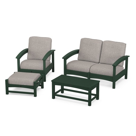 POLYWOOD Rockport 4-Piece Deep Seating Conversation Group in Rainforest Canopy / Weathered Tweed
