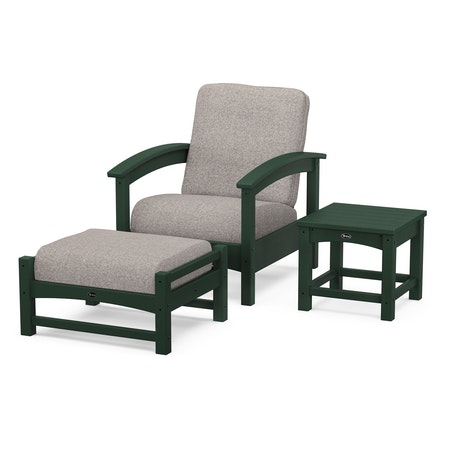 POLYWOOD Rockport 3-Piece Deep Seating Set in Rainforest Canopy / Weathered Tweed
