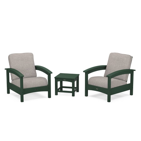 POLYWOOD Rockport Club 3-Piece Deep Seating Conversation Set in Rainforest Canopy / Weathered Tweed