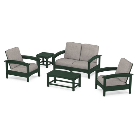 POLYWOOD Rockport Club 6-Piece Deep Seating Conversation Set in Rainforest Canopy / Weathered Tweed