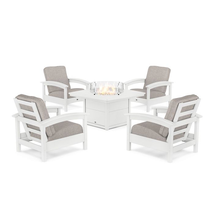 POLYWOOD Rockport 5-Piece Deep Seating Set with Yacht Club Fire Pit Table