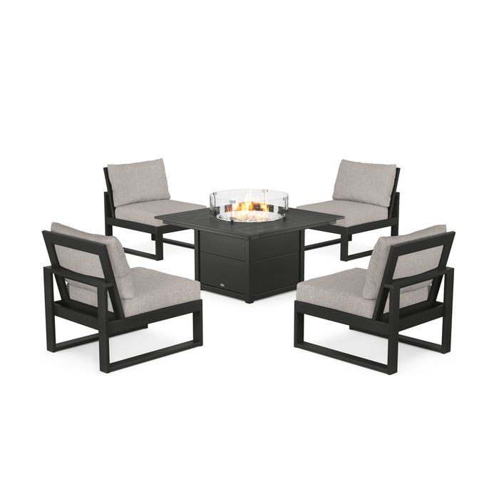 POLYWOOD Eastport Modular 5-Piece Deep Seating Set with Square Fire Pit Table