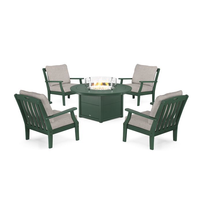 POLYWOOD Yacht Club 5-Piece Deep Seating Set with Round Fire Pit Table