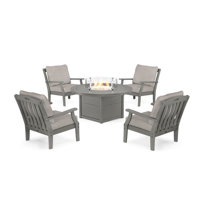 POLYWOOD Yacht Club 5-Piece Deep Seating Set with Round Fire Pit Table