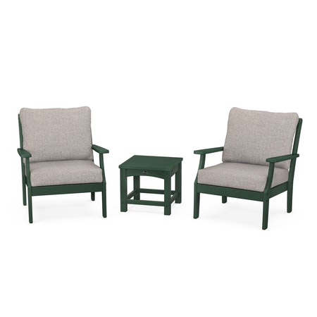POLYWOOD Yacht Club 3-Piece Deep Seating Set in Rainforest Canopy / Weathered Tweed
