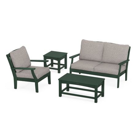 POLYWOOD Yacht Club 4-Piece Deep Seating Set in Rainforest Canopy / Weathered Tweed