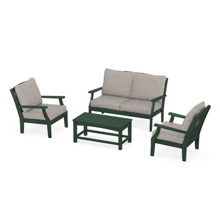 POLYWOOD Yacht Club 4-Piece Deep Seating Chair Set in Rainforest Canopy / Weathered Tweed