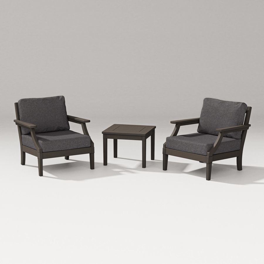 POLYWOOD Estate 3-Piece Lounge Chair Set in Vintage Coffee / Ash Charcoal