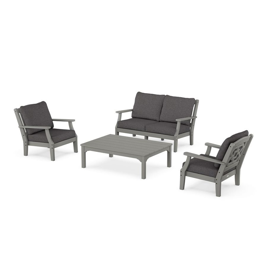 POLYWOOD Chinoiserie 4-Piece Deep Seating Set with Loveseat in Slate Grey / Ash Charcoal