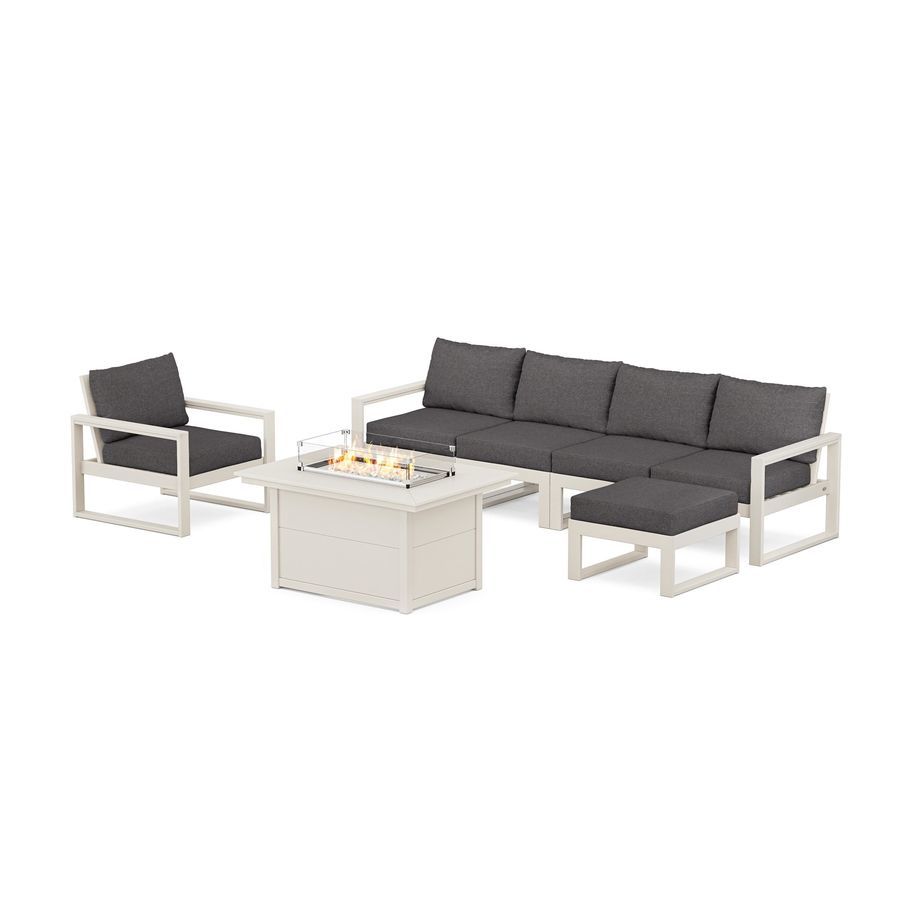 POLYWOOD EDGE Sectional Lounge and Fire Pit Set in Sand / Ash Charcoal