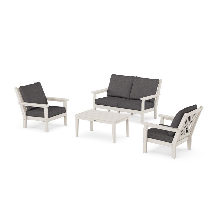 POLYWOOD Chippendale 4-Piece Deep Seating Set with Loveseat in Sand / Ash Charcoal