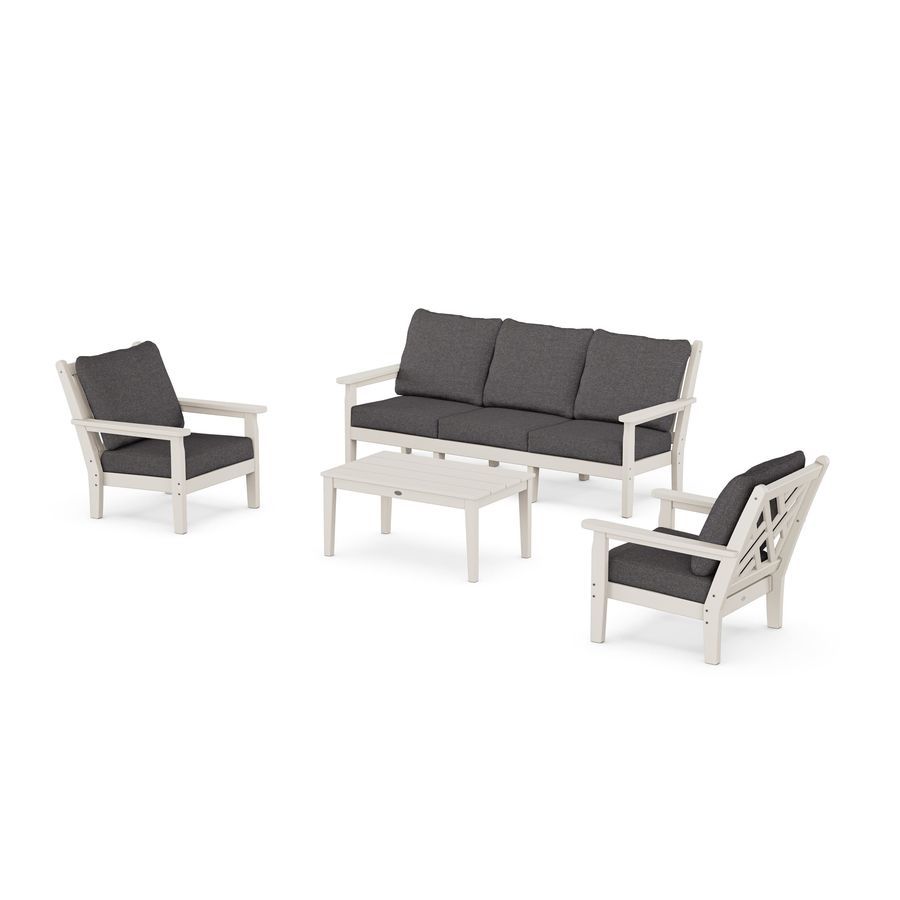POLYWOOD Chippendale 4-Piece Deep Seating Set with Sofa in Sand / Ash Charcoal