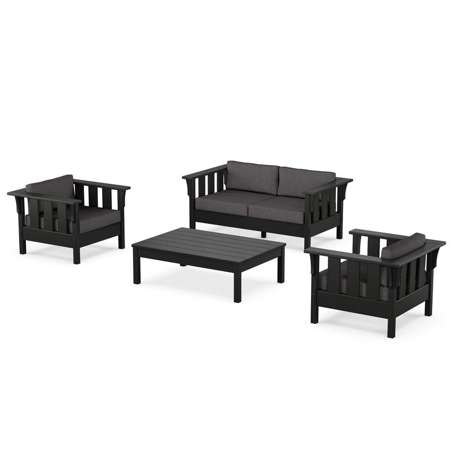 POLYWOOD Acadia 4-Piece Deep Seating Set with Loveseat in Black / Ash Charcoal