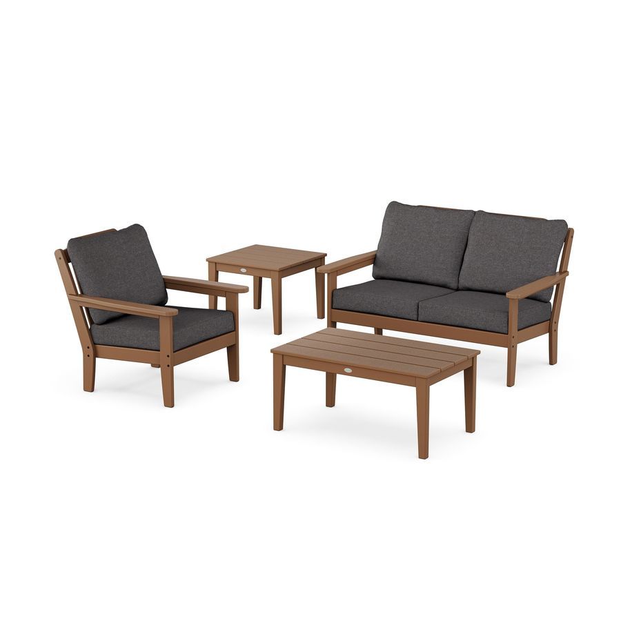 POLYWOOD Wovendale 4-Piece Deep Seating Set in Teak / Ash Charcoal