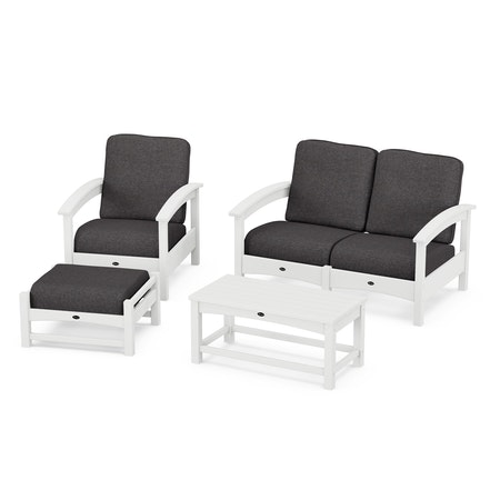POLYWOOD Rockport 4-Piece Deep Seating Conversation Group in Classic White / Ash Charcoal