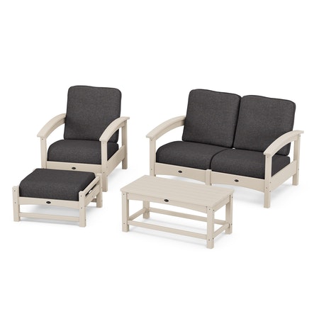 POLYWOOD Rockport 4-Piece Deep Seating Conversation Group in Sand Castle / Ash Charcoal