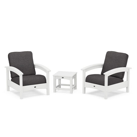 POLYWOOD Rockport Club 3 Piece Deep Seating Conversation Set in Classic White / Ash Charcoal