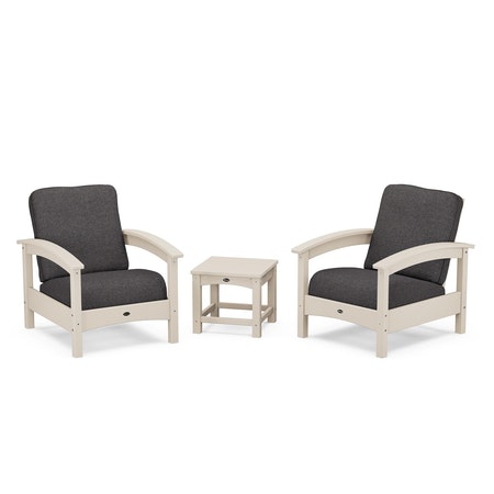 POLYWOOD Rockport Club 3 Piece Deep Seating Conversation Set in Sand Castle / Ash Charcoal