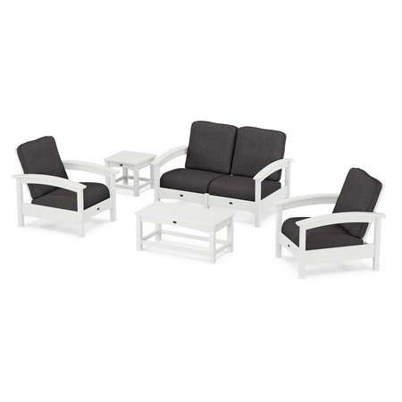 POLYWOOD Rockport Club 6-Piece Deep Seating Conversation Set in Classic White / Ash Charcoal