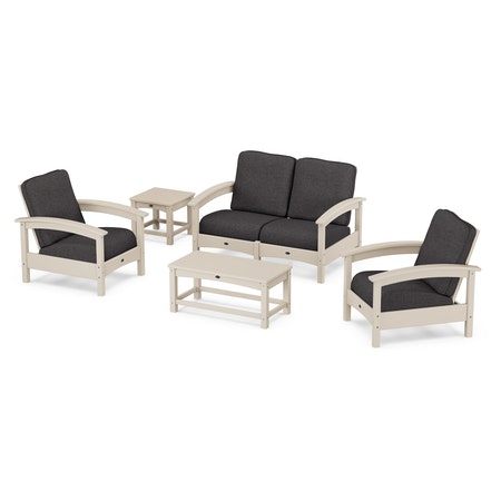 POLYWOOD Rockport Club 6-Piece Deep Seating Conversation Set in Sand Castle / Ash Charcoal