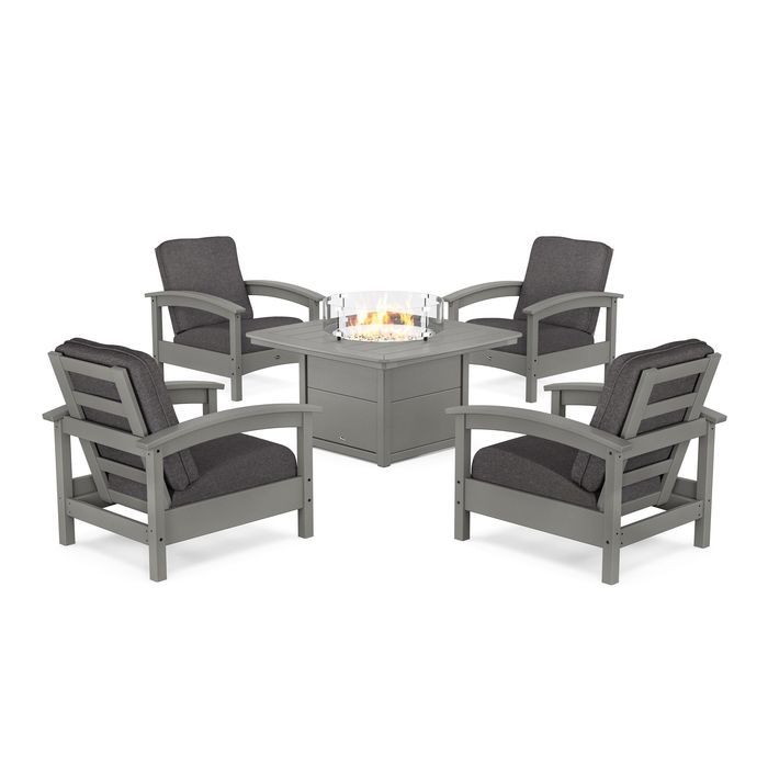 POLYWOOD Rockport 5-Piece Deep Seating Set with Yacht Club Fire Pit Table