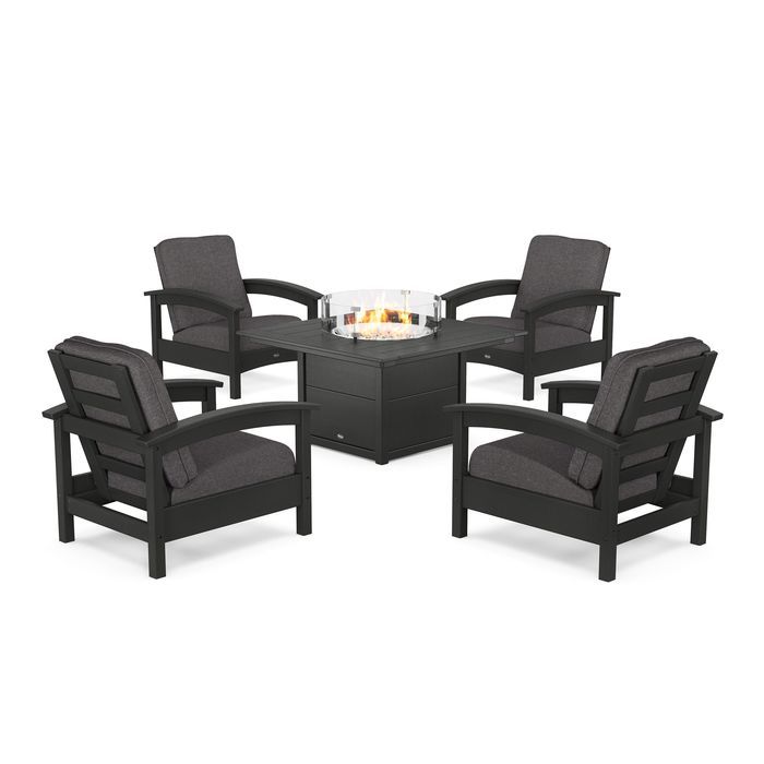 POLYWOOD Rockport 5-Piece Deep Seating Set with Square Fire Pit Table