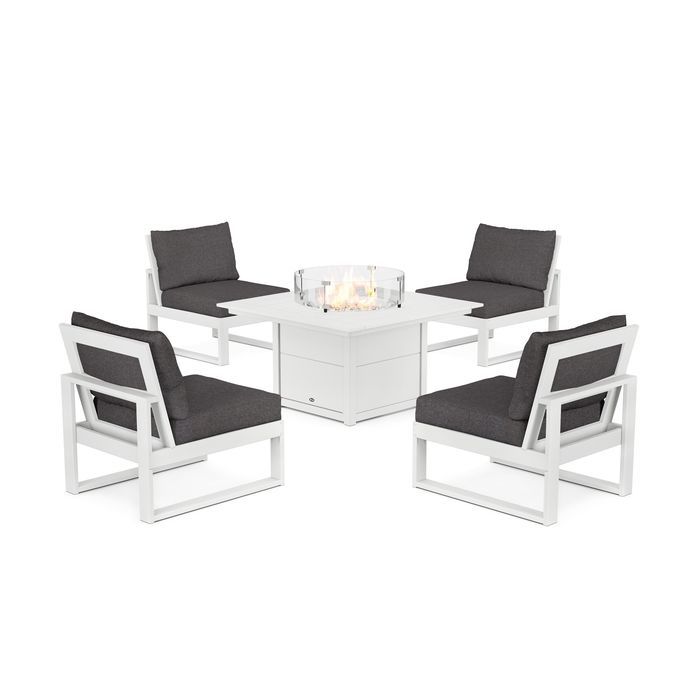 POLYWOOD Eastport Modular 5-Piece Deep Seating Set with Square Fire Pit Table
